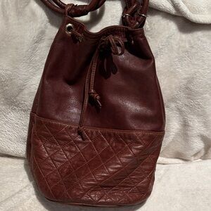 Elegant Brown Leather Bucket Bag